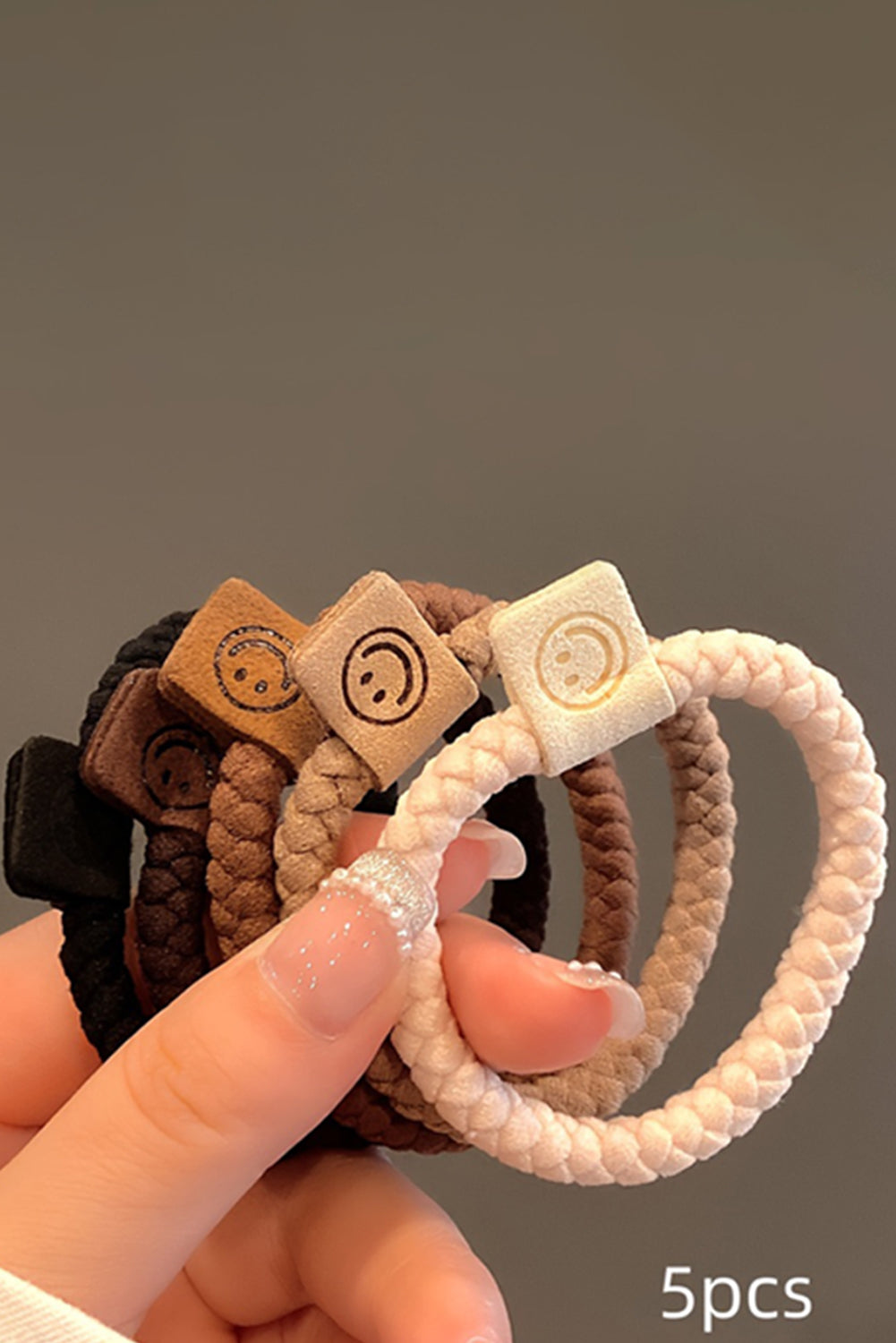 Chestnut 5pcs Smile Face Decor Braided Hair Ties