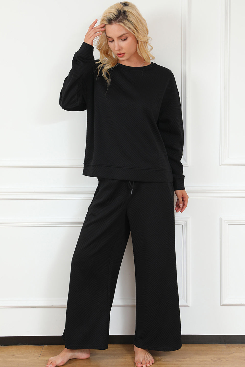 Black Ultra Loose Textured 2pcs Slouchy Outfit