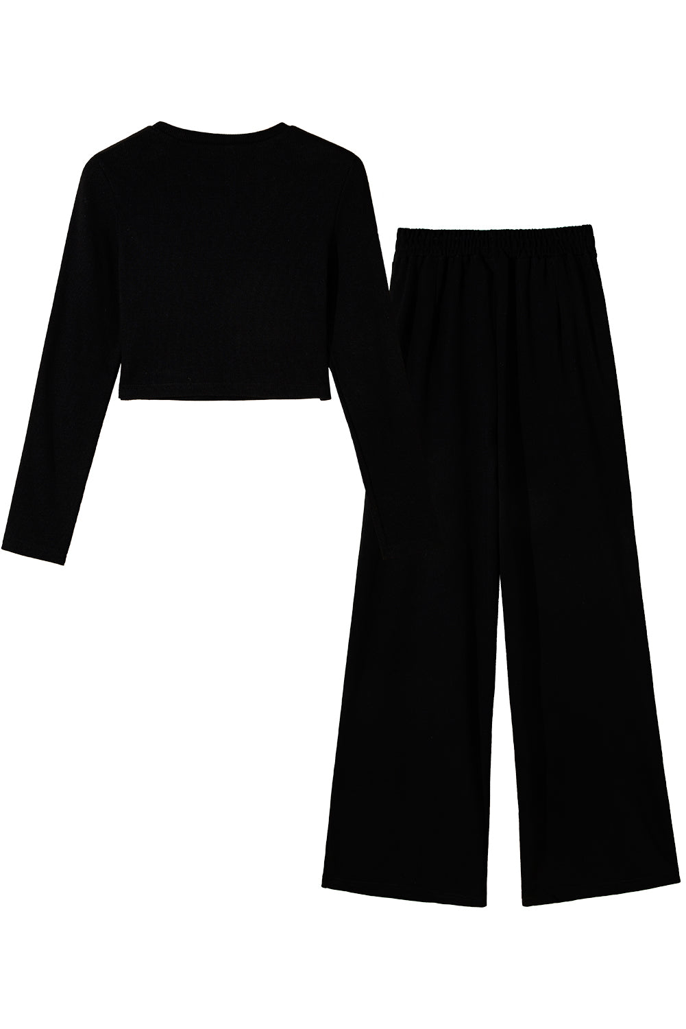 Black Crop Top and Wide Leg Pants Two Piece Set